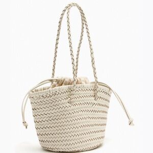 ZARA Woven Leather Basket Bucket Bag Ecru- EUC.  Originally $99
